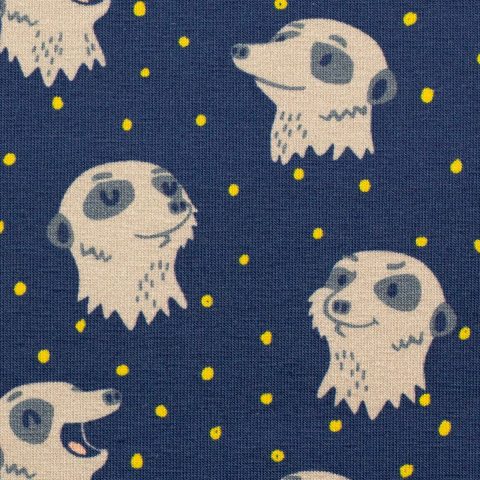 Furry Faces by Käselotti, Jersey Baumwolle Erdmännchen, dunkelblau, Swafing, Artikel-Nr.: