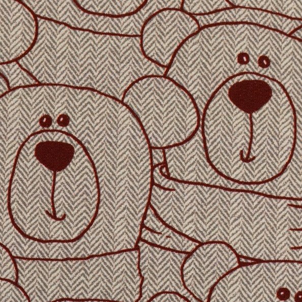 1,5 Meter! Baumwoll - Sweat Teddybären auf Fischgrätmuster beige - rotbraun