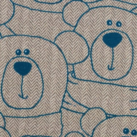 Baumwoll - Sweat Teddybären auf Fischgrätmuster beige - petrol