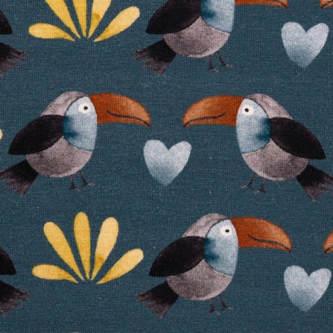 Swafing, Savana Friends, Jersey, Vögel, Herzen, jeansblau