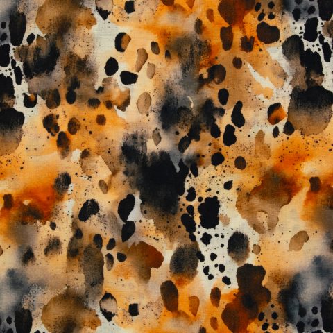 Leinen / Mischgewebe „Adria" – abstrakt, schwarz/apricot