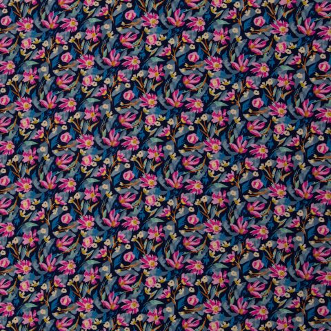 Viskose Webware „Anta" – Blumen, pink/dunkelblau