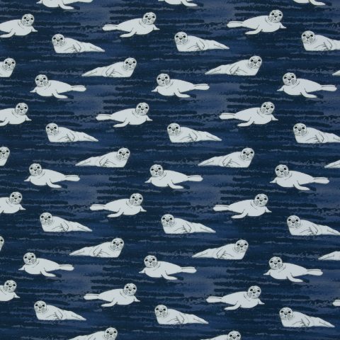 Jersey Baumwolle „Arctic Animals by JaTiJu" – Robben, jeansblau