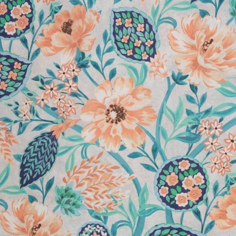 Dekostoff Webware „Argentina" – große Blumen, apricot/dunkelblau