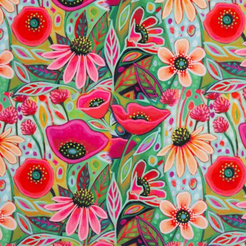 Outdoor-Canvas „Aurelia" – floral, pink/grün/ocker