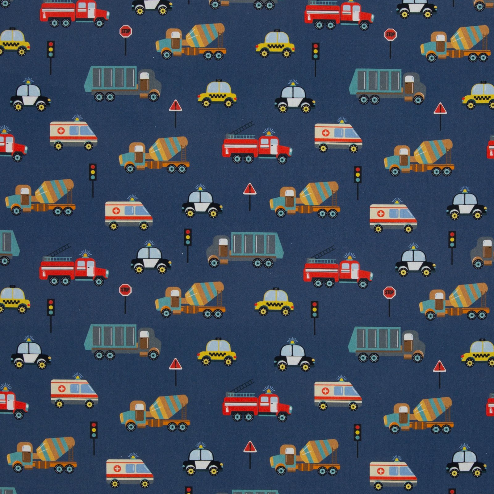 Baumwolle Webware „Bill" – Fahrzeuge, jeansblau