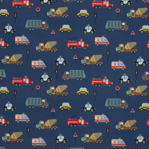 Baumwolle Webware „Bill" – Fahrzeuge, jeansblau