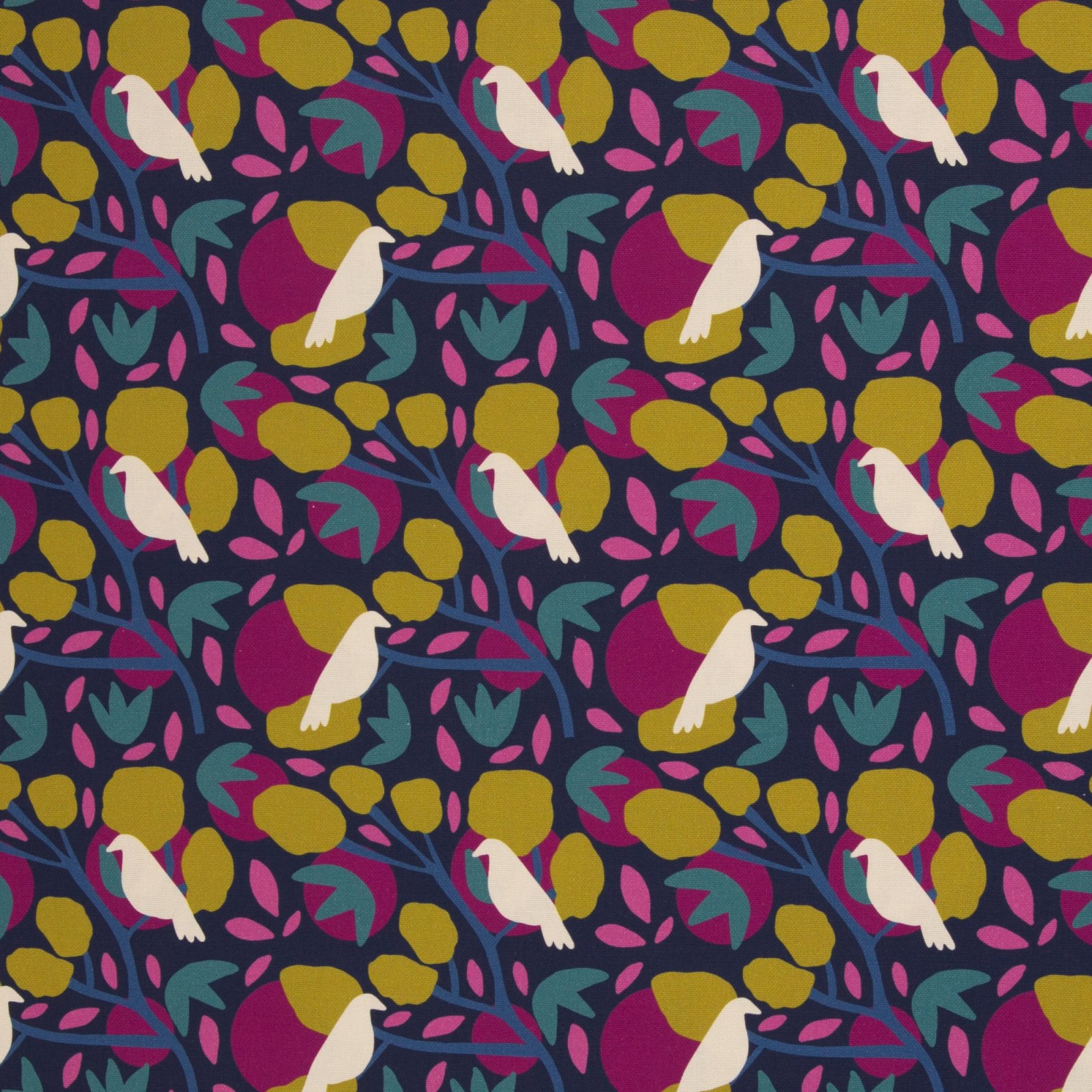 Canvas „Birds & Trees by Emjo Design" – Vögel, Bäume, dunkelblau