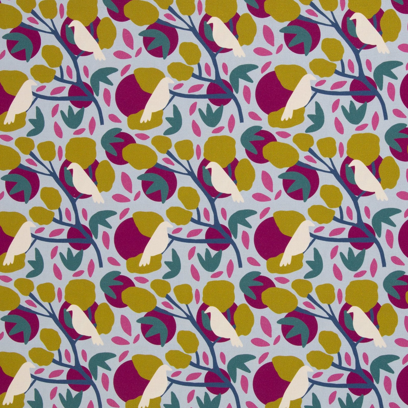 Canvas „Birds & Trees by Emjo Design" – Vögel, Bäume, hellblau