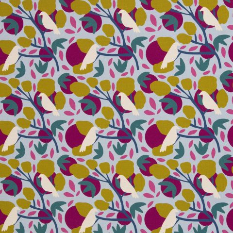 Canvas „Birds & Trees by Emjo Design" – Vögel, Bäume, hellblau