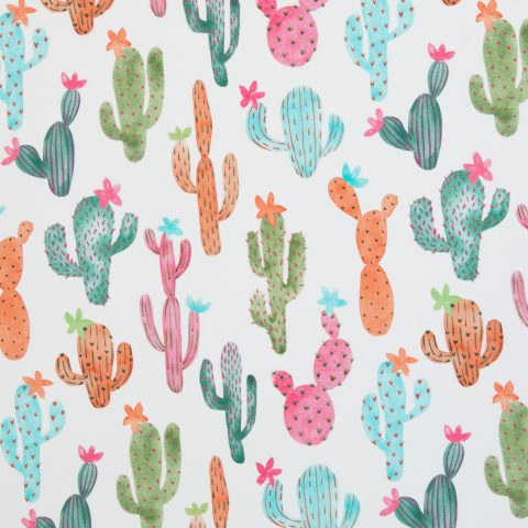 Jersey Baumwolle „Cactus Cuties by Hip Som Hap" – Kakteen, bunt/weiß