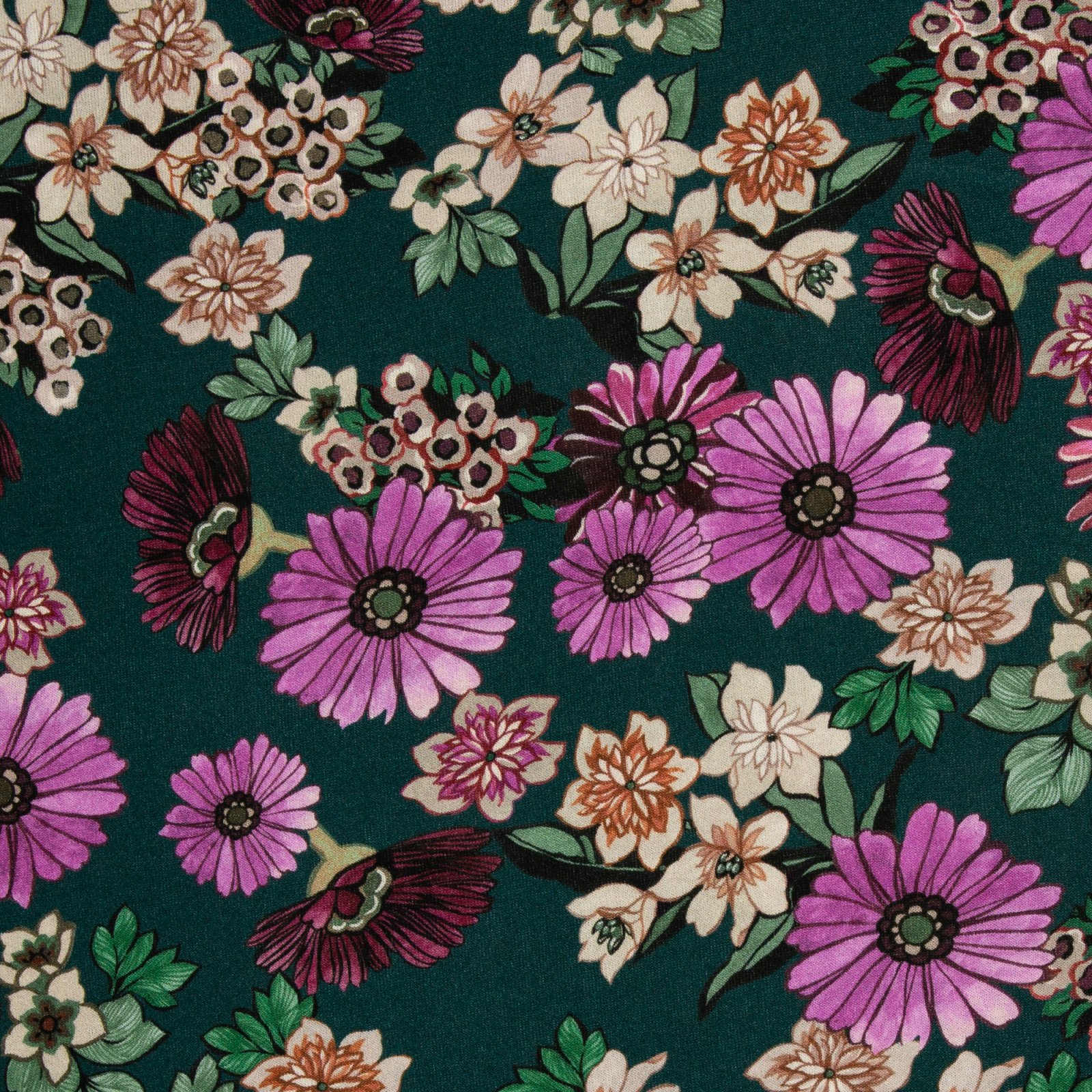 Strickstoff „Casablanca" – Blumen, flieder/petrol