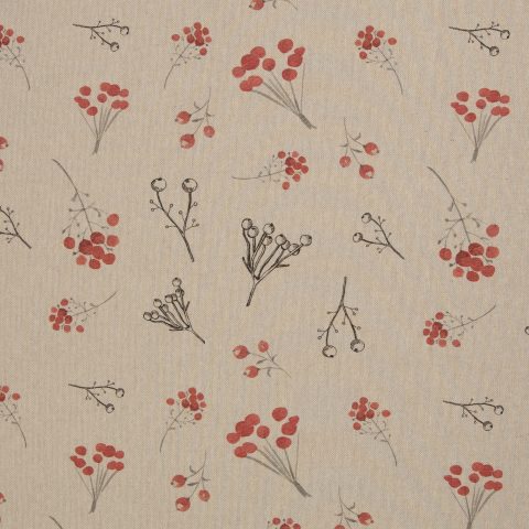 Dekostoff Webware „Christmas" – Zweige, Beeren, beige