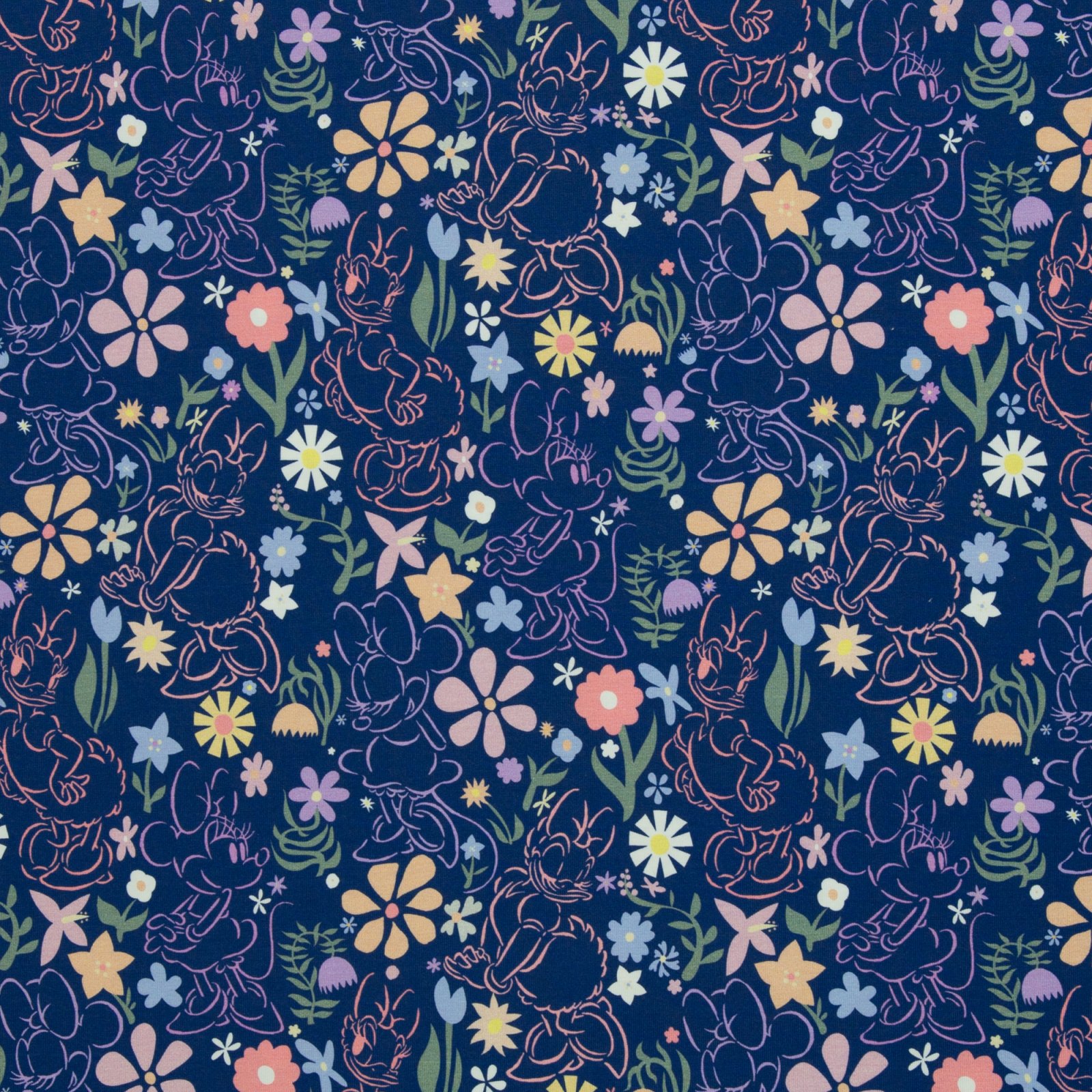 Jersey Baumwolle „Disney - Jersey" – Minnie & Daisy, floral, royalblau