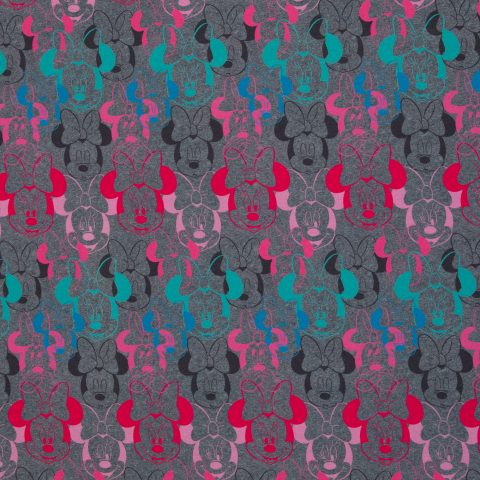 Jersey Baumwolle „Disney - Jersey" – Minnie Mouse, bunt/grau meliert