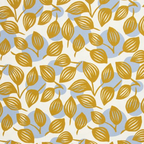 Canvas „Dots & Leaves by Emjo Design" – Blätter, Punkte, senf, naturweiß