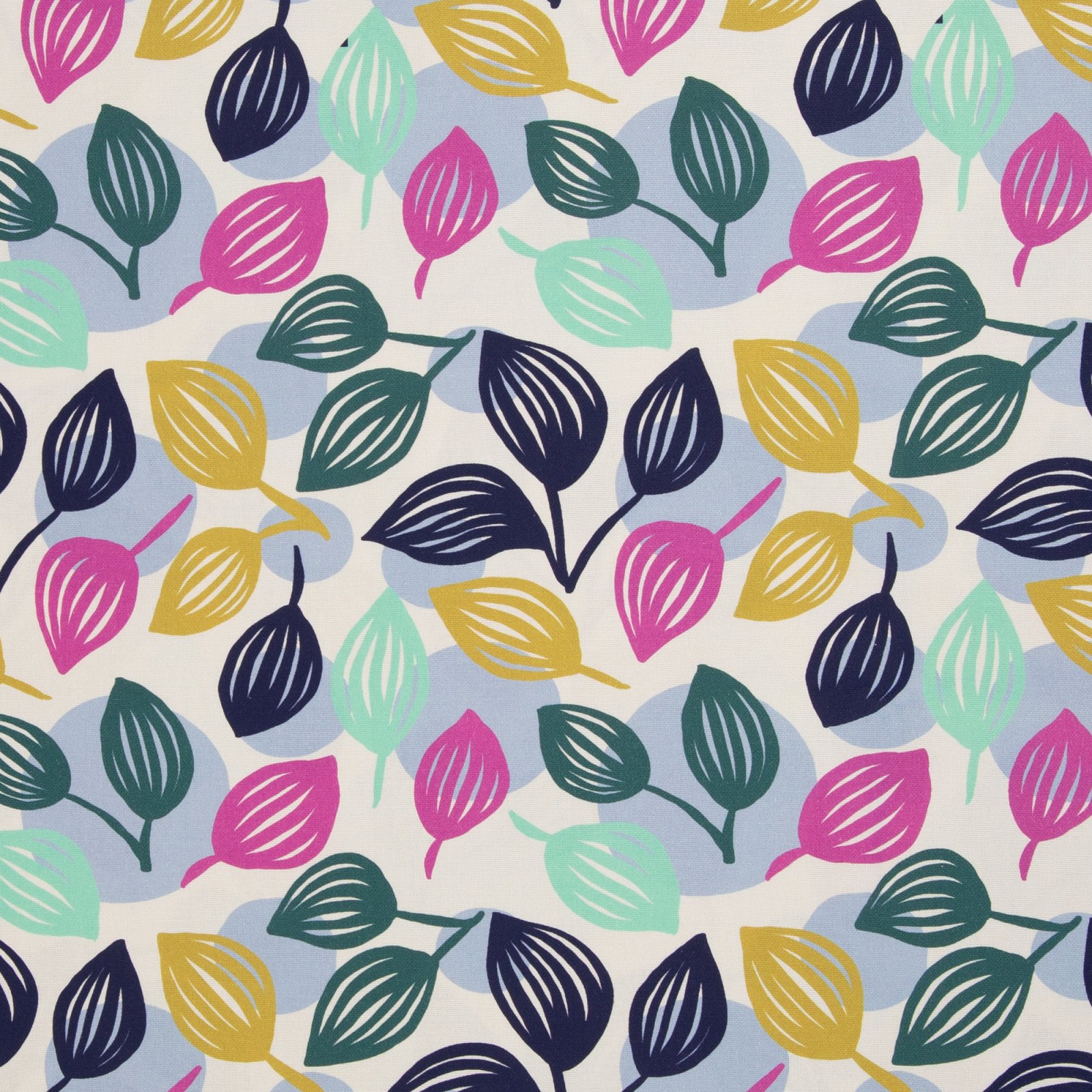 Canvas „Dots & Leaves by Emjo Design" – Blätter, Punkte, bunt, naturweiß