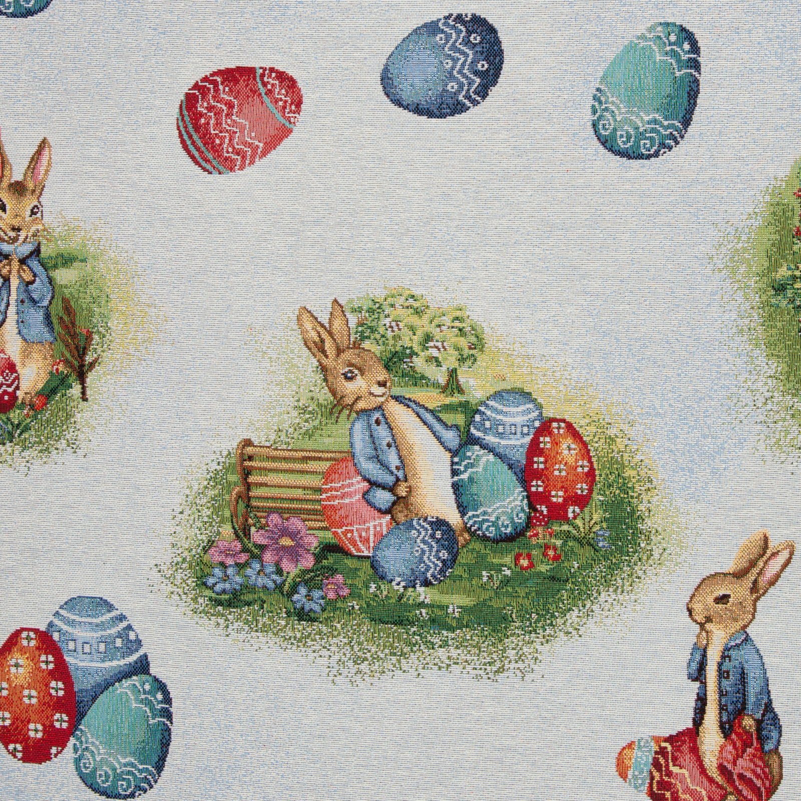 Gobelin „Easter Garden" – Familie Osterhase, beige/hellblau