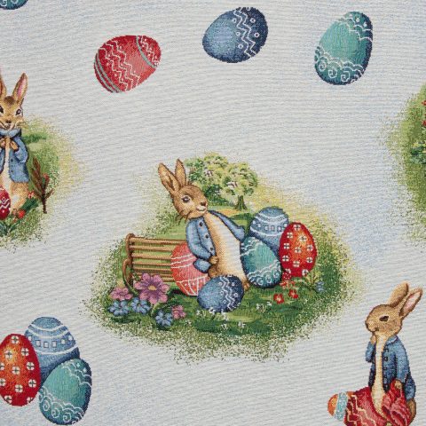 Gobelin „Easter Garden" – Familie Osterhase, beige/hellblau