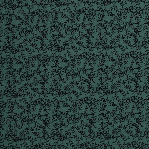 Baumwolle Webware „Eleonora" – kleine Blätter, schwarz/smaragd