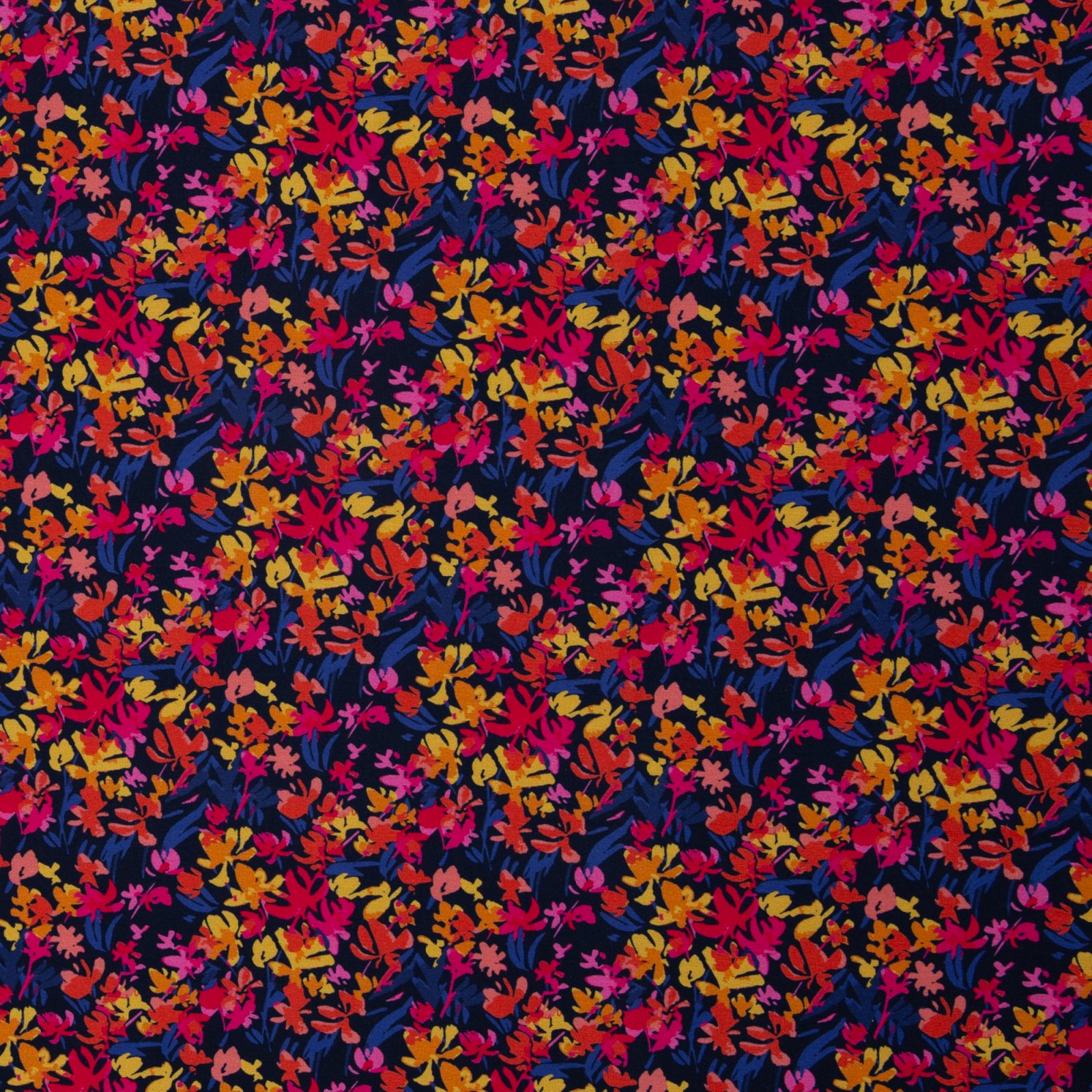 Jersey Baumwolle „Elias" – Blumen, ocker/pink/dunkelblau
