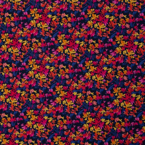 Jersey Baumwolle „Elias" – Blumen, ocker/pink/dunkelblau