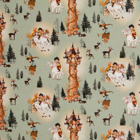 Baumwolle Webware „Fairy Tale" – Rapunzel, mint