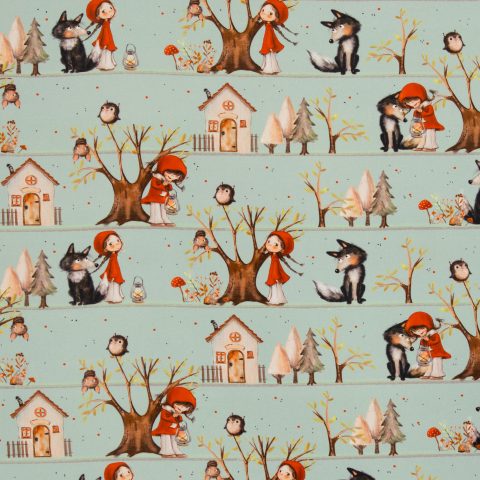 Baumwolle Webware „Fairy Tale" – Rotkäppchen, helltürkis