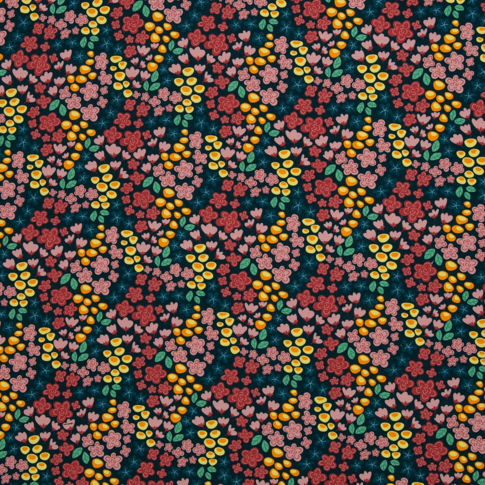 Jersey Baumwolle „Fleurs by Lausemia" – Streublumen, bunt/dunkelblau