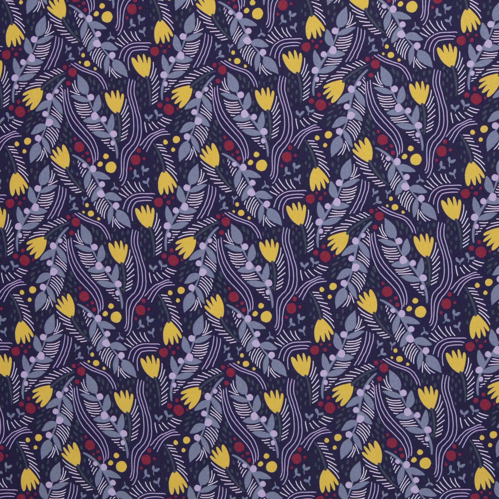 Canvas „Floral Tales by Emjo-Design" – Abstrakte Blumen, dunkelblau/gelb