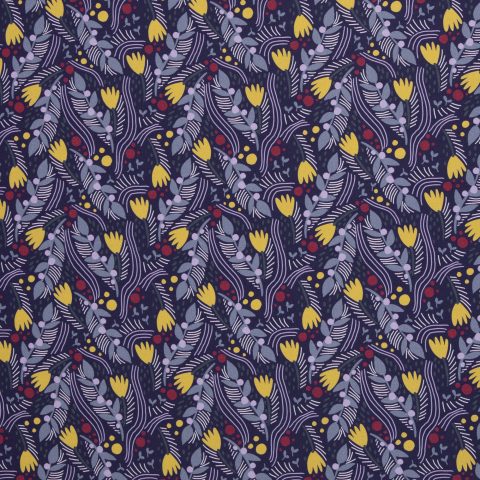 Canvas „Floral Tales by Emjo-Design" – Abstrakte Blumen, dunkelblau/gelb