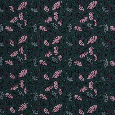 Canvas „Floral Tales by Emjo-Design" – Blumen & Beeren, petrol