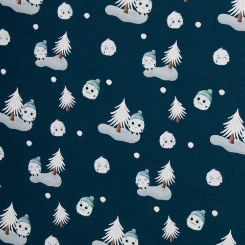 French Terry „Fluffy by Mrs Mint Design" – Fluffy mit Tannenbaum, dunkelblau