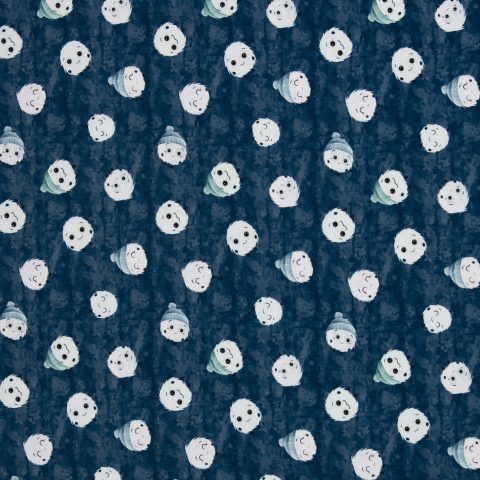 French Terry „Fluffy by Mrs Mint Design" – Fluffy mit Mütze, dunkelblau