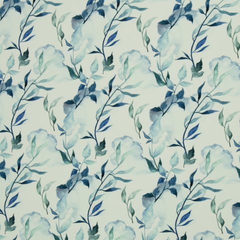 Jersey Baumwolle „FS26 Theo" – Blätter, royalblau/weißgrundig