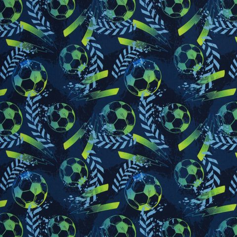 Baumwolle Webware „Fussball" – Fußbälle, kiwigrün/dunkelblau