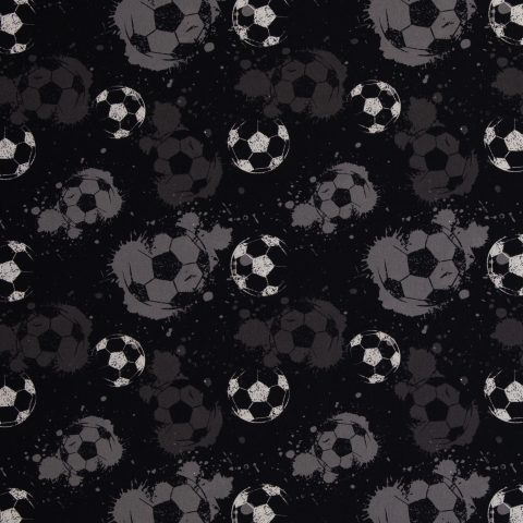 Baumwolle Webware „Fussball" – Fußbälle, schwarz/dunkelgrau