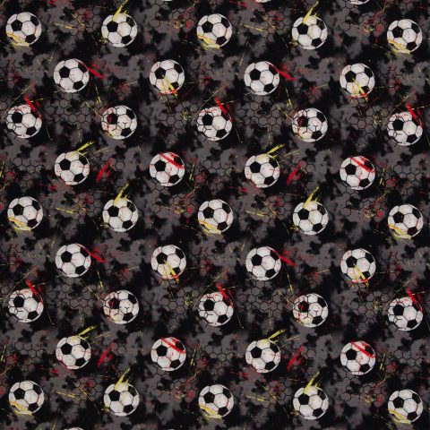 Baumwolle Webware „Fussball" – Fußbälle, dunkelgrau/schwarz