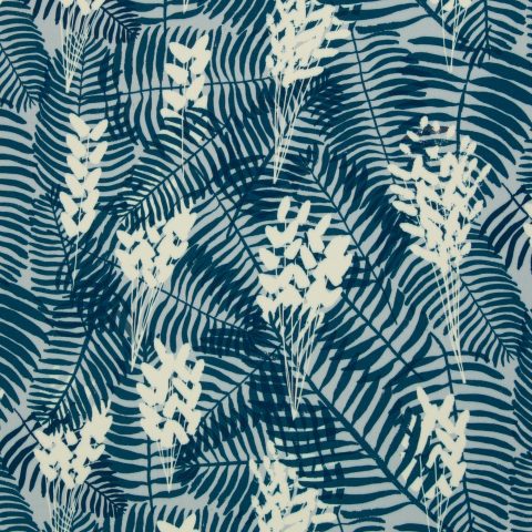 Viskose Webware „Garden by Anette Kithier" – Farnblätter, rauchblau