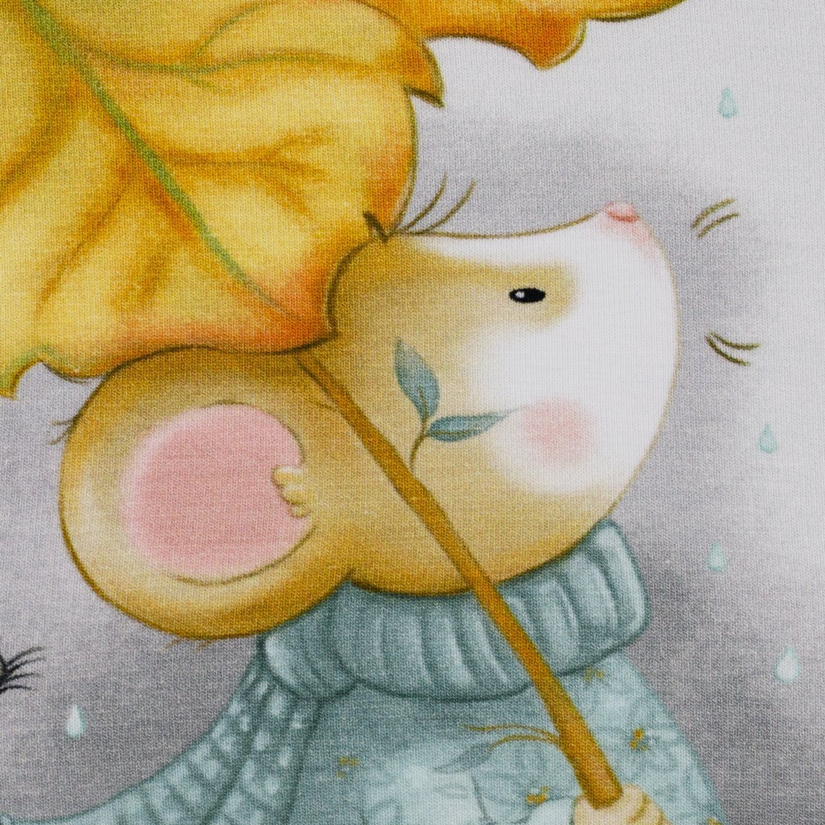 Mausi by Birgit Boley, Jersey Baumwolle Panel, Maus, Schirm, mint, Swafing, Artikel-Nr.: