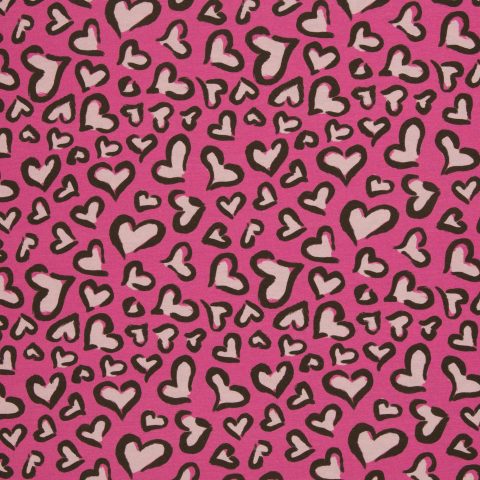 French Terry „Hearts by Christiane Zielinski" – Herzen, braun/rosa/erika