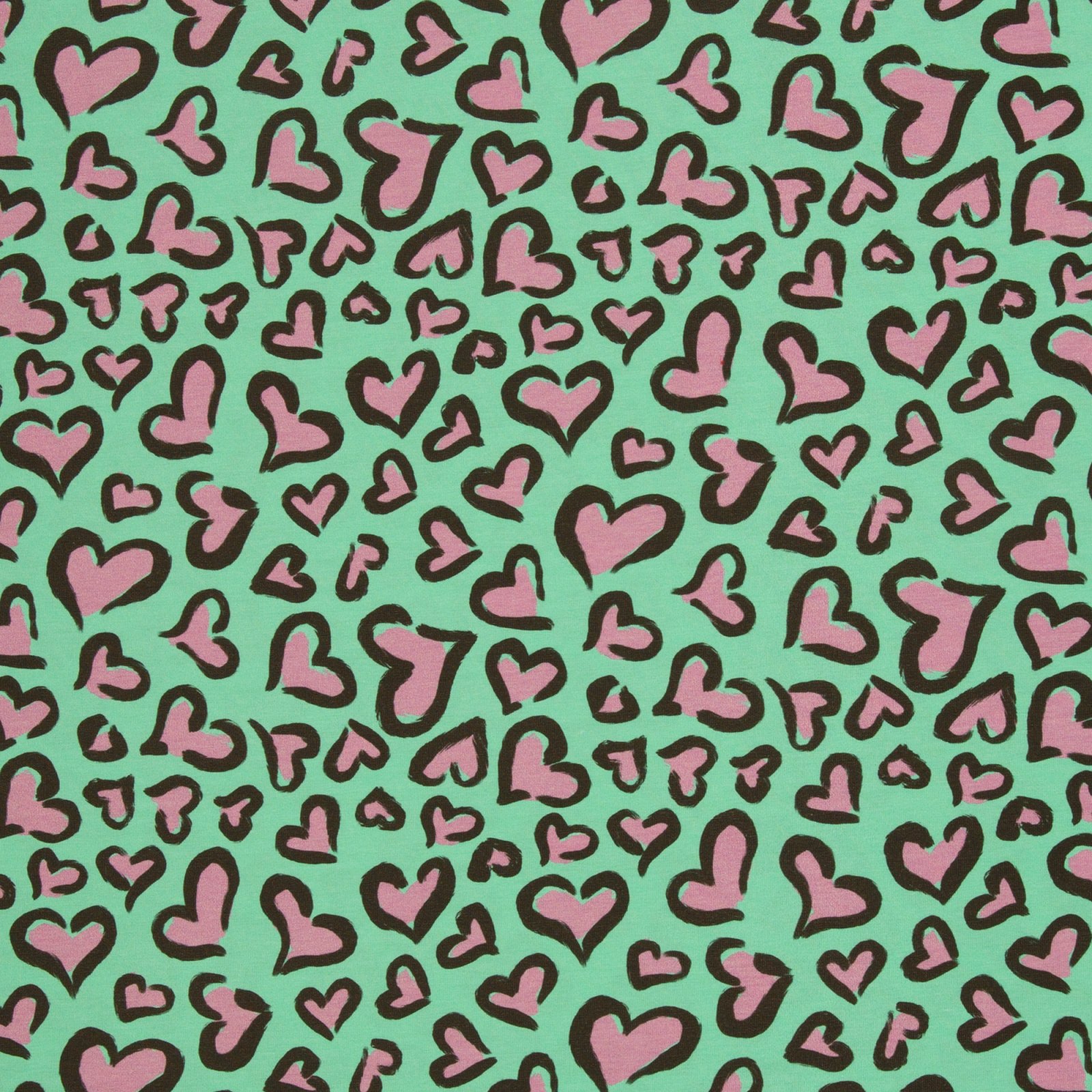 French Terry „Hearts by Christiane Zielinski" – Herzen, braun/rosa/mint